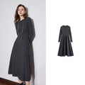 Vestido Midi de Malha Cinza Manga Longa para Inverno Grey Blue