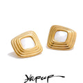 Yhpup Trending Stainless Steel Shell Square Stud Earrings for All Occasions 16K Golden Plated Hypoallergenic Arrivals Jewelry