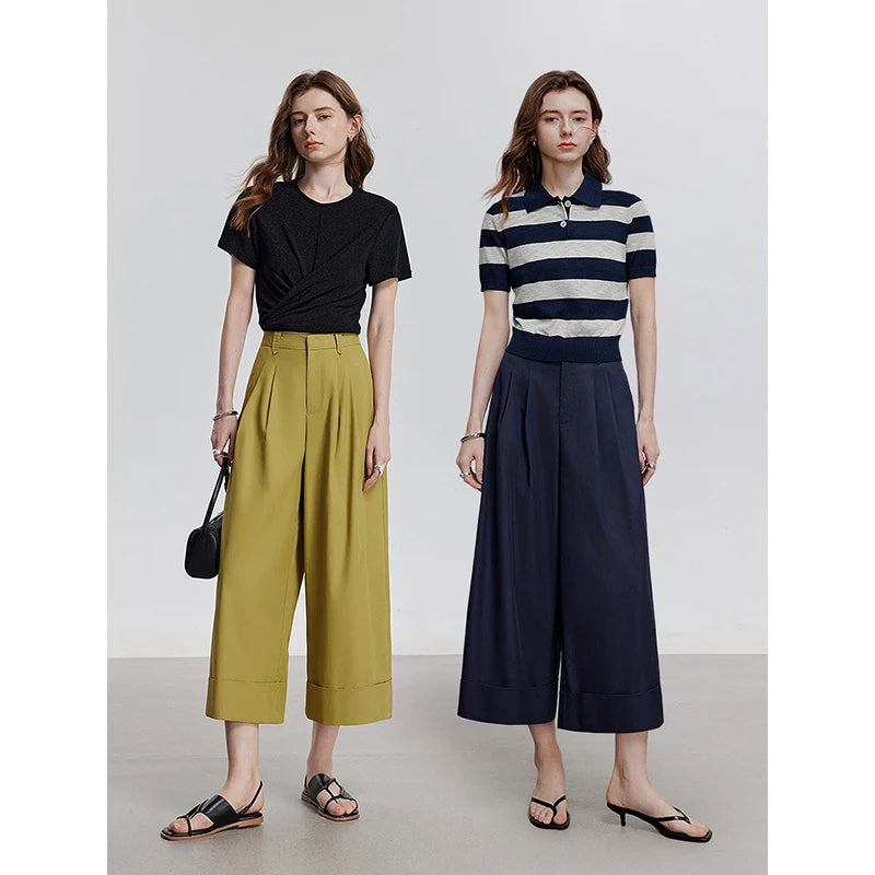 Calça Wide Leg Feminina de Algodão e Liocel Cintura Alta