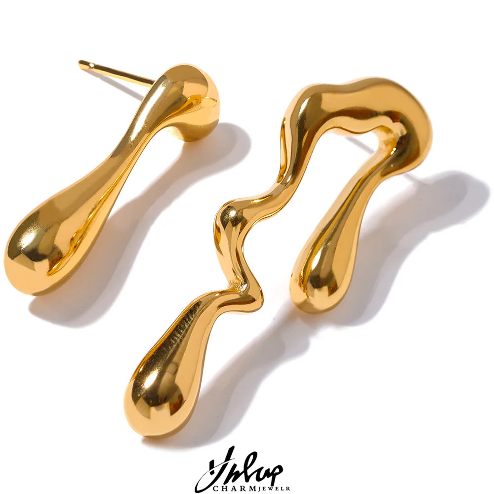 Yhpup 18k Gold Pvd Plated Asymmetry Unusual Big Stud Earrings Stainless Steel Personality Fashion Waterproof Jewelry Women Gift