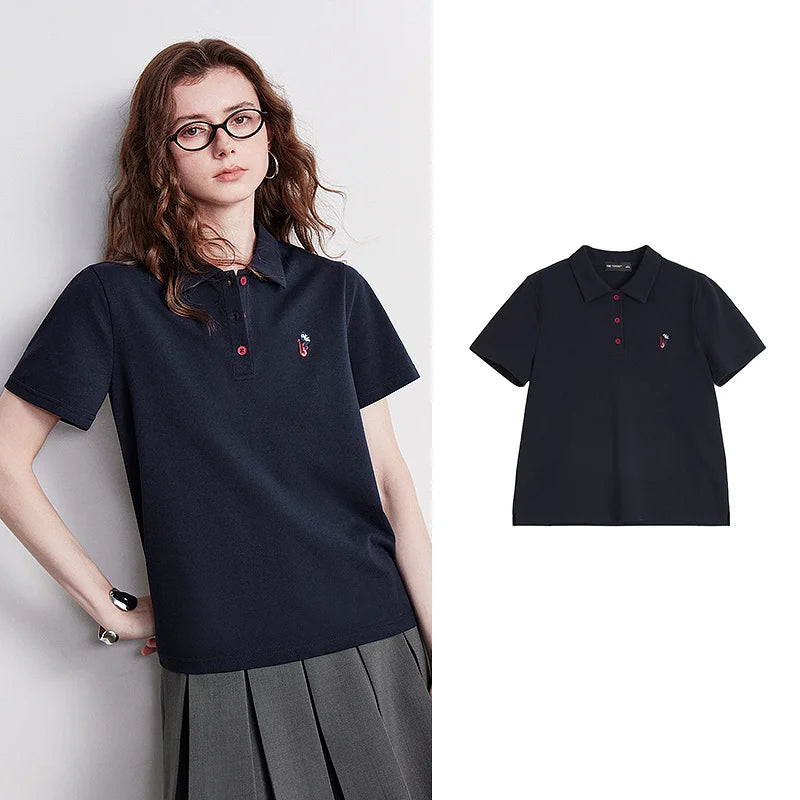 Camiseta Polo Feminina Respirável Manga Curta