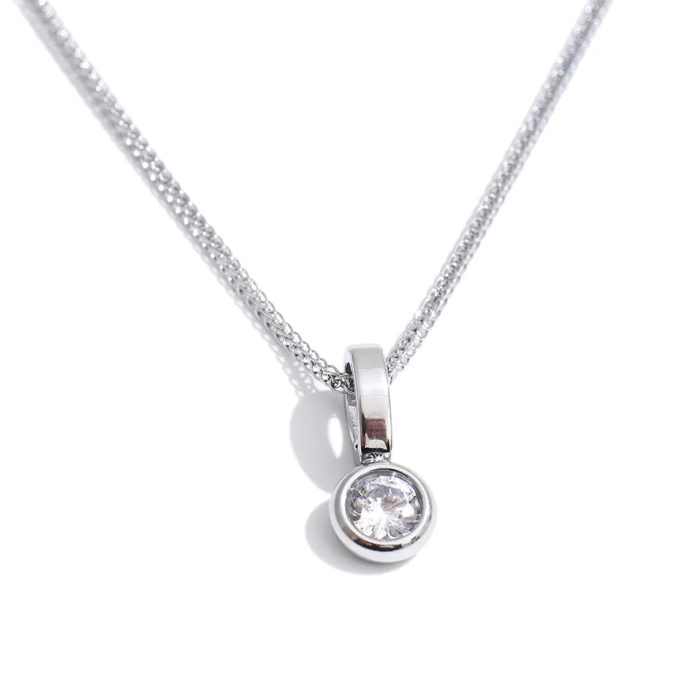 Yhpup Stainless Steel Small Exquisite CZ Zirconia Pendant Necklace for Women Trendy Fashion Chic Collar Jewelry Recommend Gift YH4929A Platinum