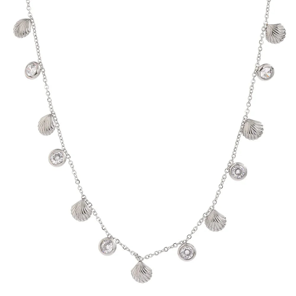 Colar Feminino Gota com Zircônias Coloridas em Aço Inoxidável 4 Prata com Zircônia Branca