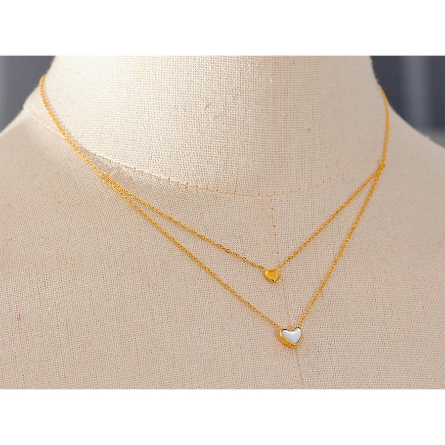 Colar Feminino de Camadas Coração em Aço Inoxidável