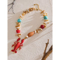 Yhpup Attractive Unique Ocean Shell Stone Handmade Lobster Crayfish Pendant Necklace Summer Charm Collar Statement PVD Jewelry
