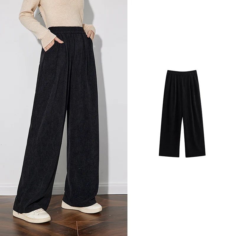 Calça Wide Leg Feminina de Inverno com Cós Elástico