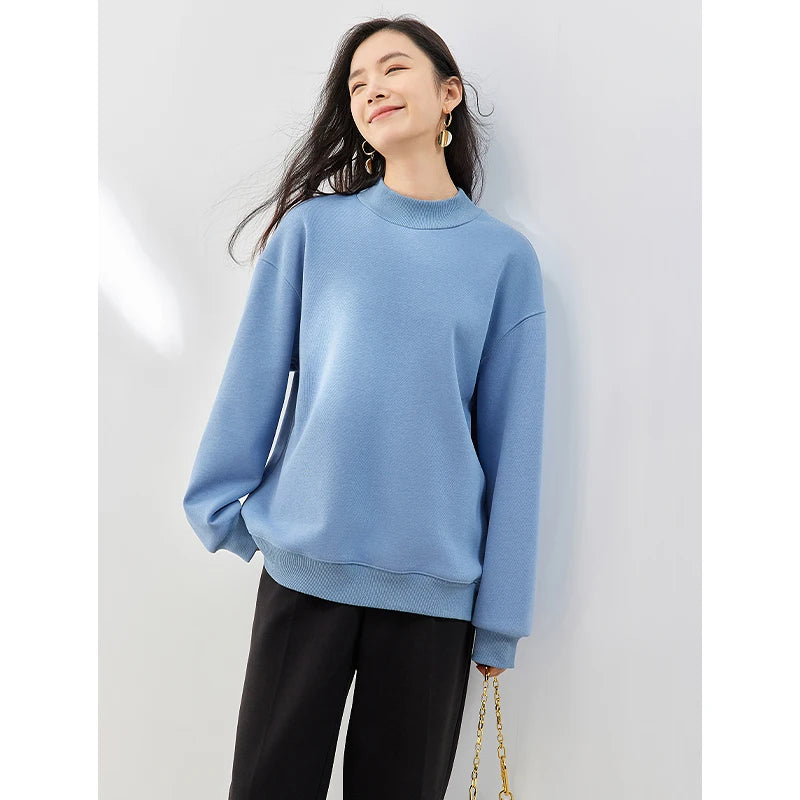 Toyouth Women Fleece Sweatshirt 2023 Winter Long Sleeve Half High Collar Loose Hoodies Casual Warm Versatile Multicolor Tops