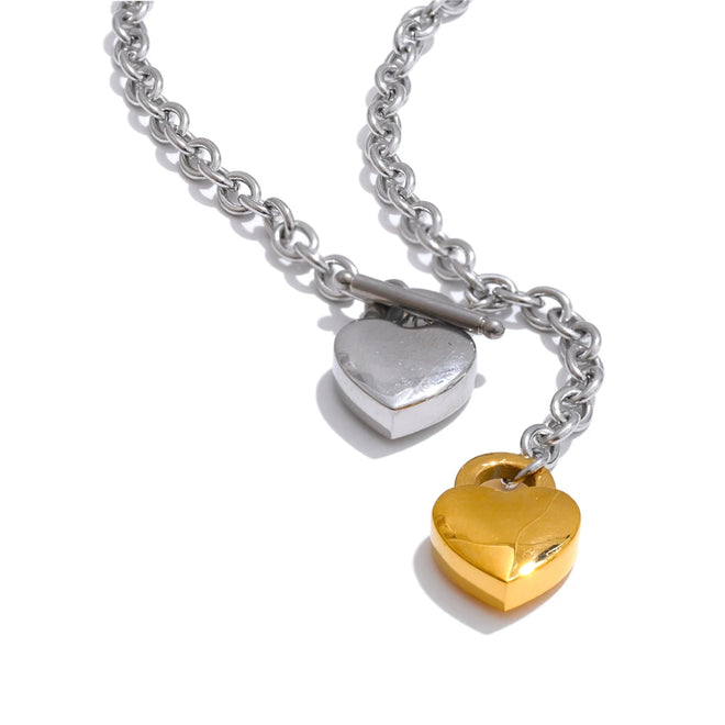 Yhpup 50cm Valentine's Day Gift Stainless Steel Heart Love Pendant Chain Necklace Gold Silver Color Charm Fashion Jewelry Gift YH5479A