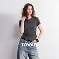 Camiseta Feminina de Algodão com Cintura Franzida Assimétrica
