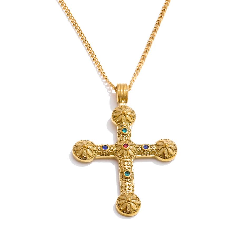 Colar Feminino Cruz com Zircônia em Aço Inoxidável 4 Único