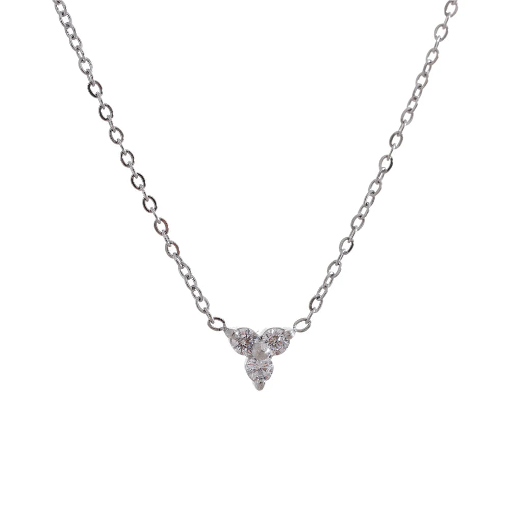 Colar Feminino Flor com Zircônia em Aço Inoxidável 2 Prata