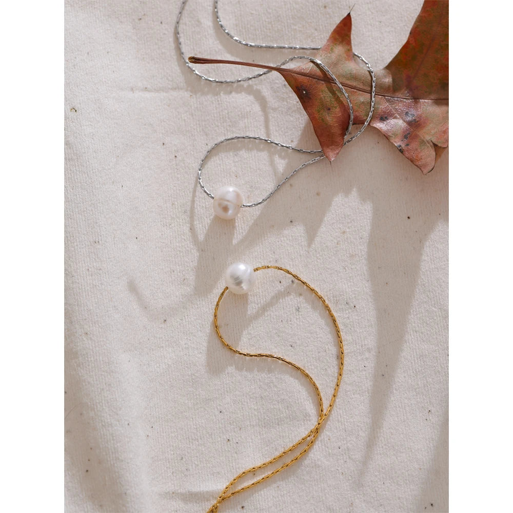 Colar Feminino Redondo com Pérola em Aço Inoxidável 4