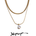 Colar Feminino de Camadas Gota com Zircônia em Aço Inoxidável 4