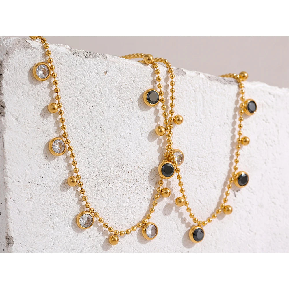 Conjunto Colar e Pulseira Gota com Zircônia em Aço Inoxidável