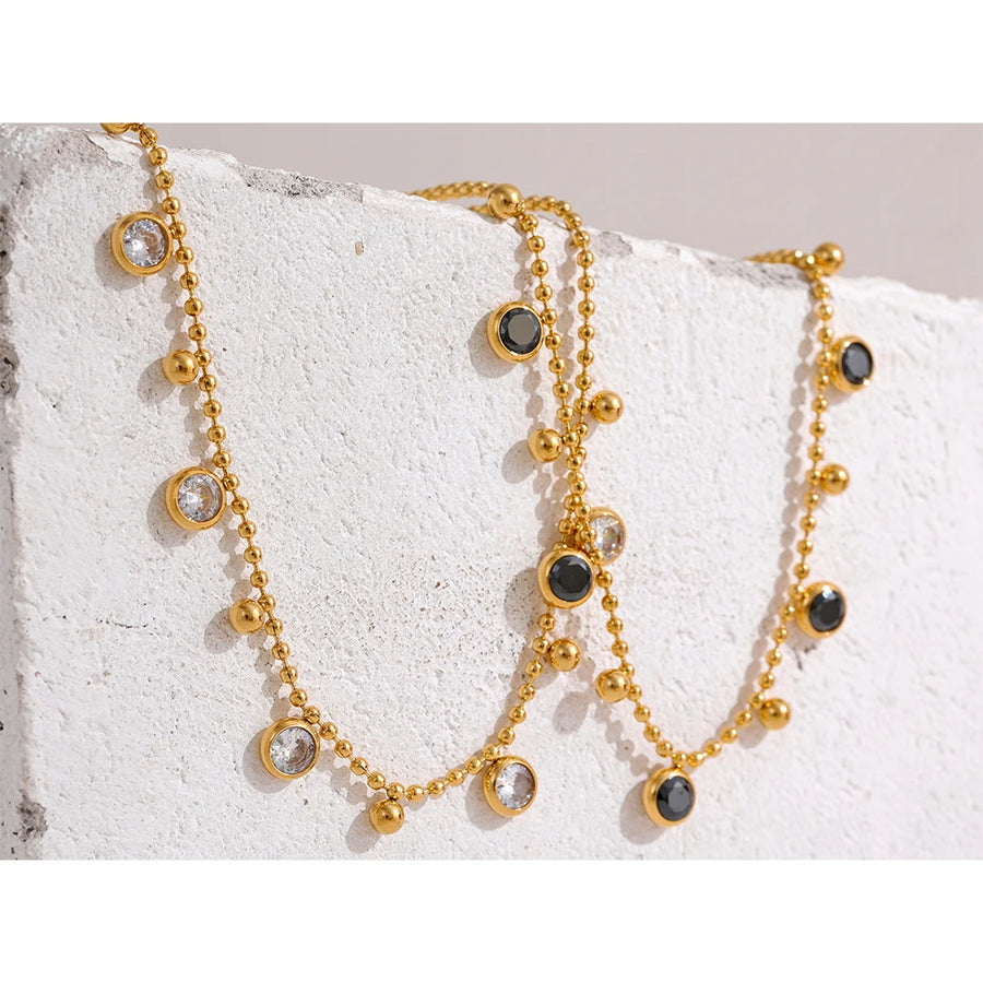 Conjunto Colar e Pulseira Gota com Zircônia em Aço Inoxidável