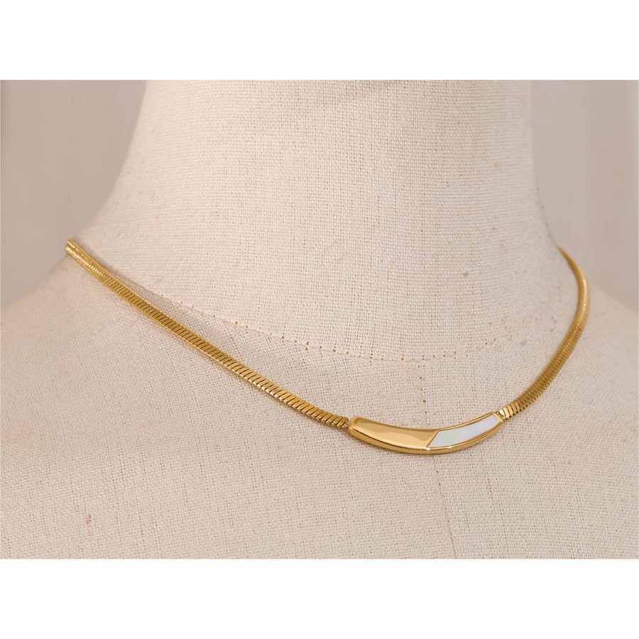 Yhpup Exquisite Chain Stainless Steel Natural Shell Collar Necklace Tarnish Resistant 18K PVD Plated Stylish Daily Jewelry Gift
