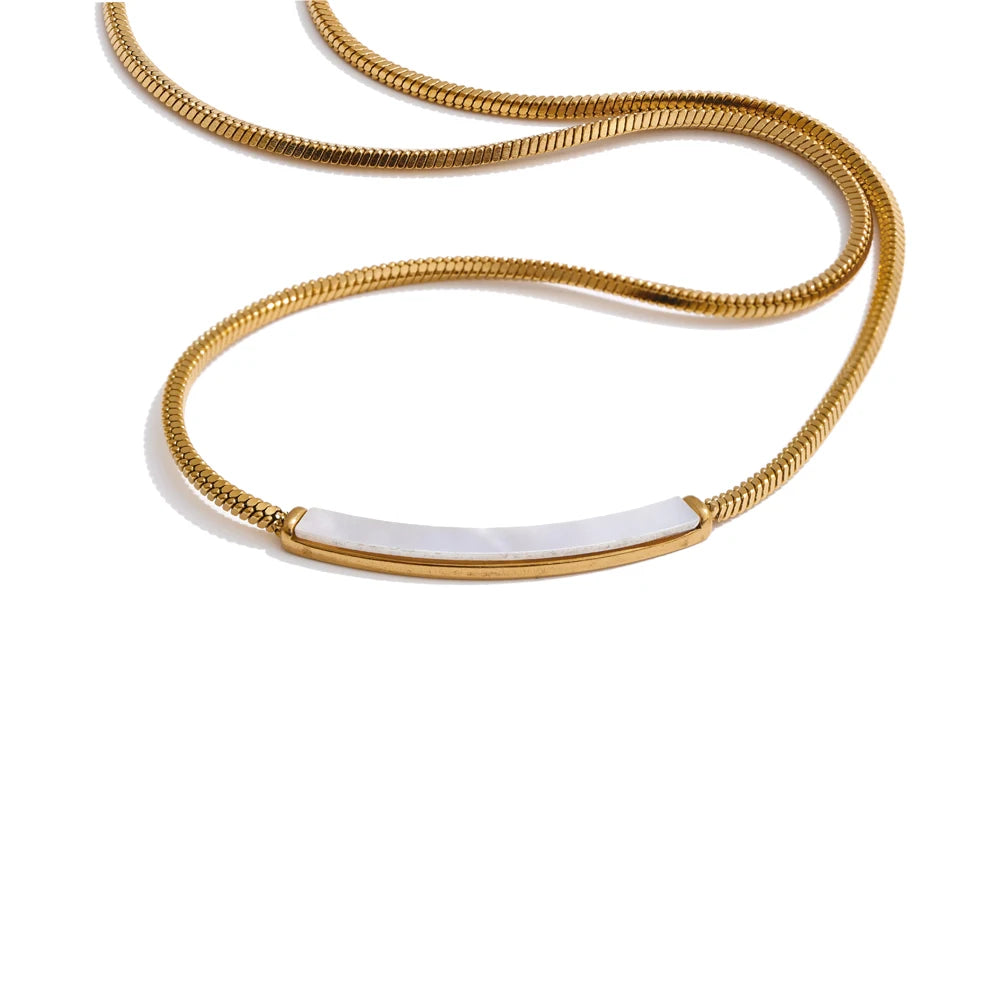 Yhpup Stainless Steel Natural Shell Chain Necklace Gold Silver Color Stain Less Metal Modern Jewellery Waterproof Daily Gift YH3431A Gold