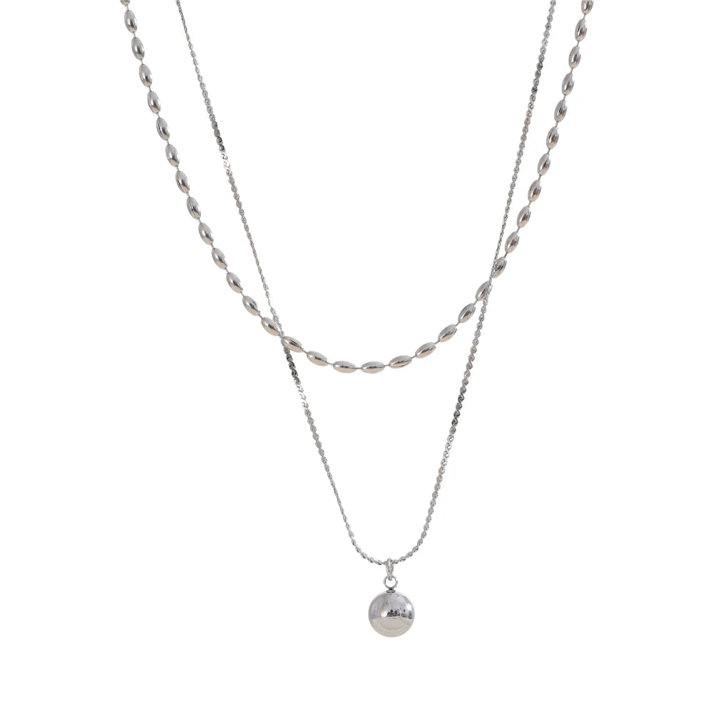 Colar de Camadas Redondo com Contas decorativas YH5095A Platinum
