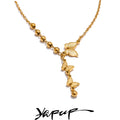 Yhpup Stainless Steel Butterfly Popular Necklace Pendant 18K Gold Color Plated Beads Chain Fashion Collar Jewelry