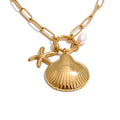 Yhpup Ocean Style Starfish Shell Natural Pearl Pendant Necklace Stainless Steel Summer Beach Fashion Jewelry Accessories Gift YH2049A Gold