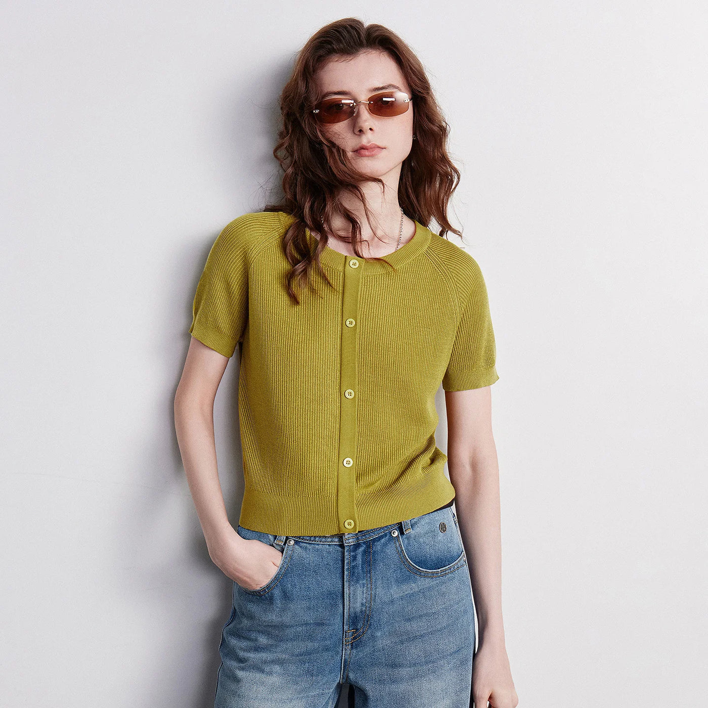 Blusa Feminina de Tricô Verde Oliva Cropped