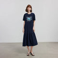 Vestido Camiseta Midi Estampado de Algodão