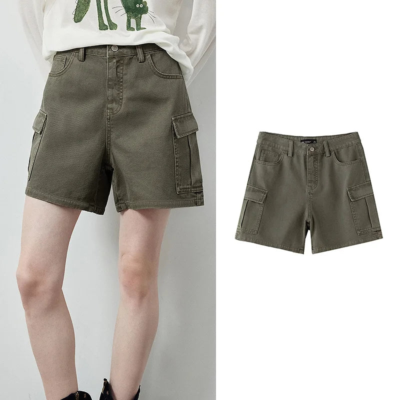Shorts Cargo Jeans Feminino com Bolsos Grandes