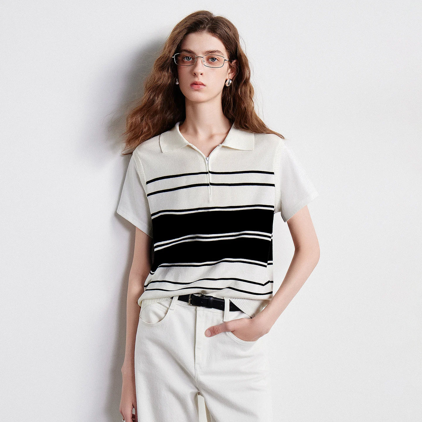 Blusa Feminina de Liocel Listrada Efeito Duas Peças
