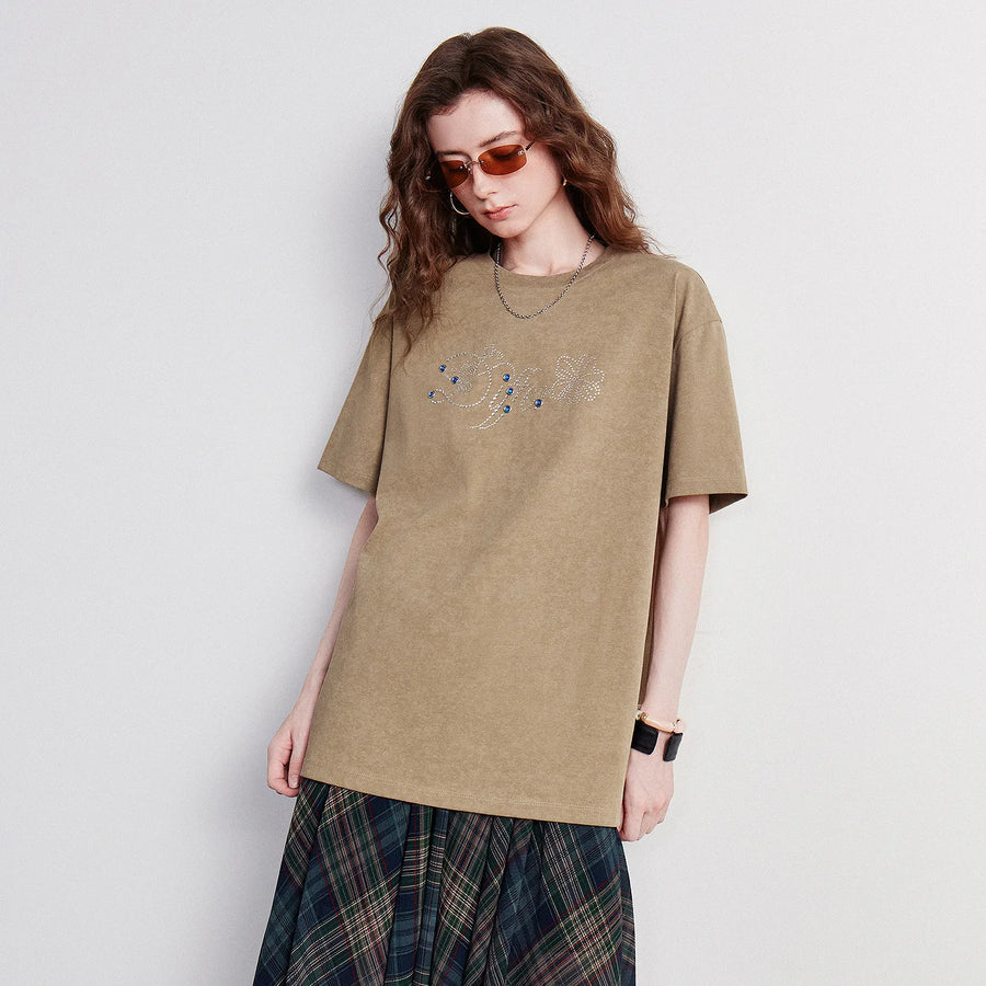 Camiseta Feminina de Algodão com Strass e Efeito Batik