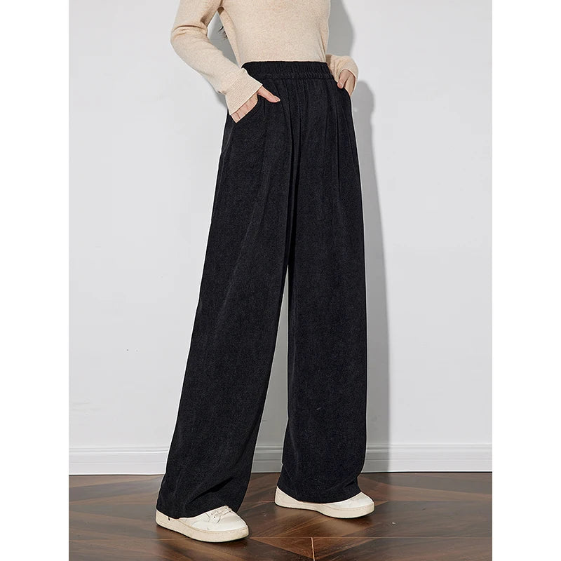 Calça Wide Leg Feminina de Inverno com Cós Elástico