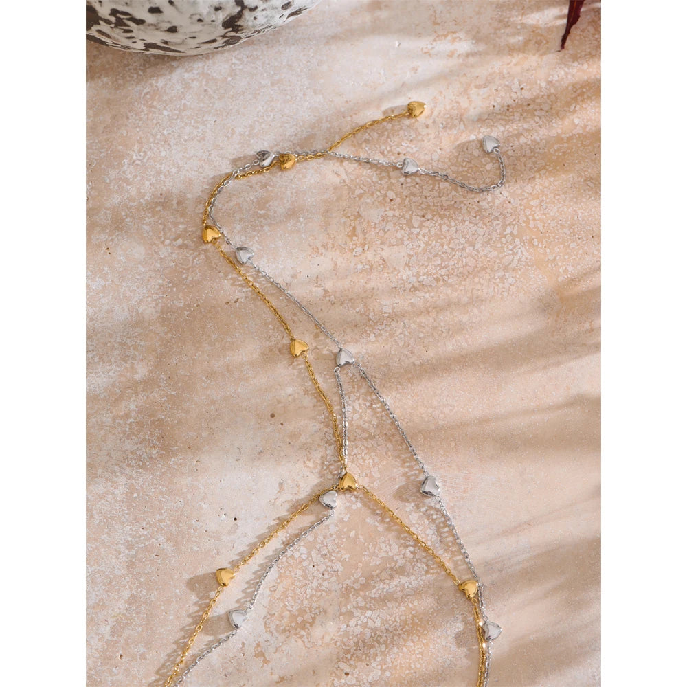 Yhpup Minimalist 316L Stainless Steel Heart Love Chain Long Drop Necklace Summer Holiday Beach Wear Charm Jewelry