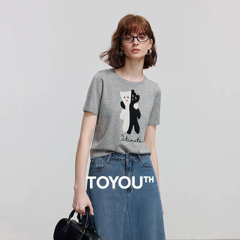 Blusa de Tricô Manga Curta com Bordado Divertido