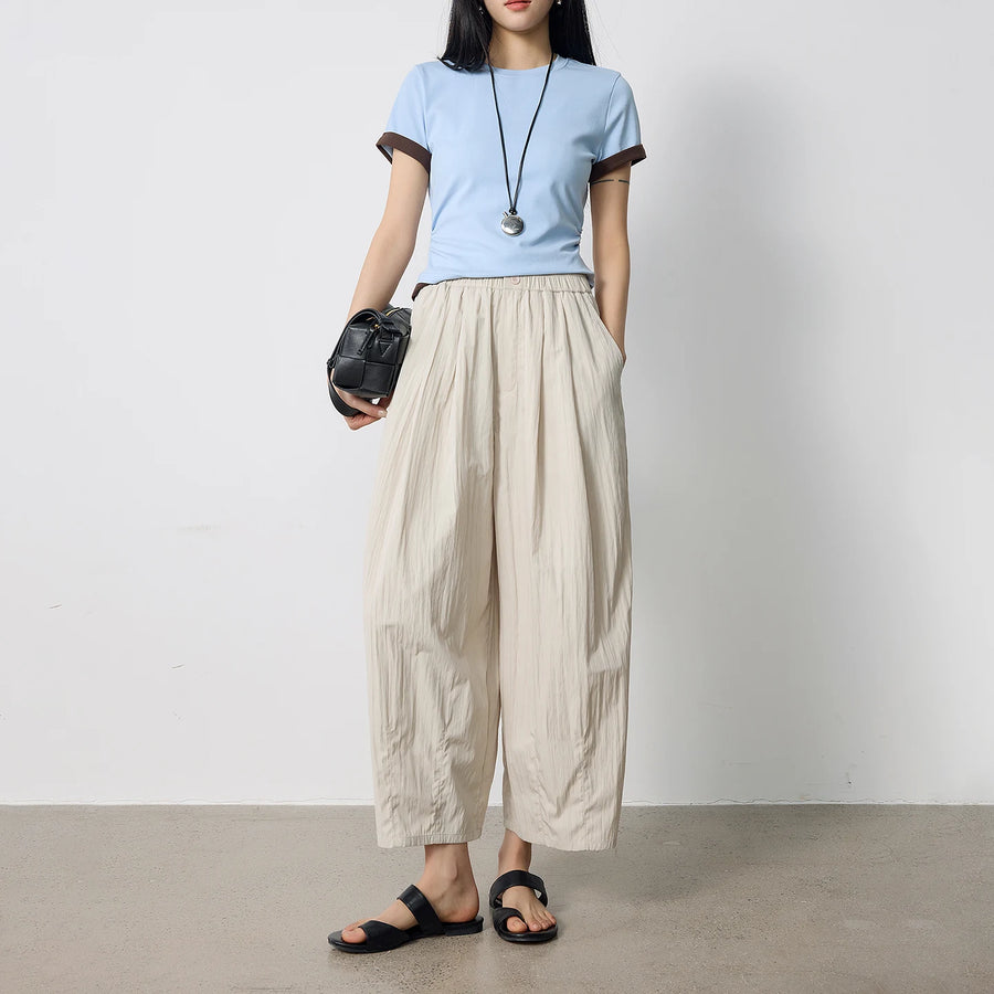 Calça Wide Leg Feminina Texturizada com Cós Elástico