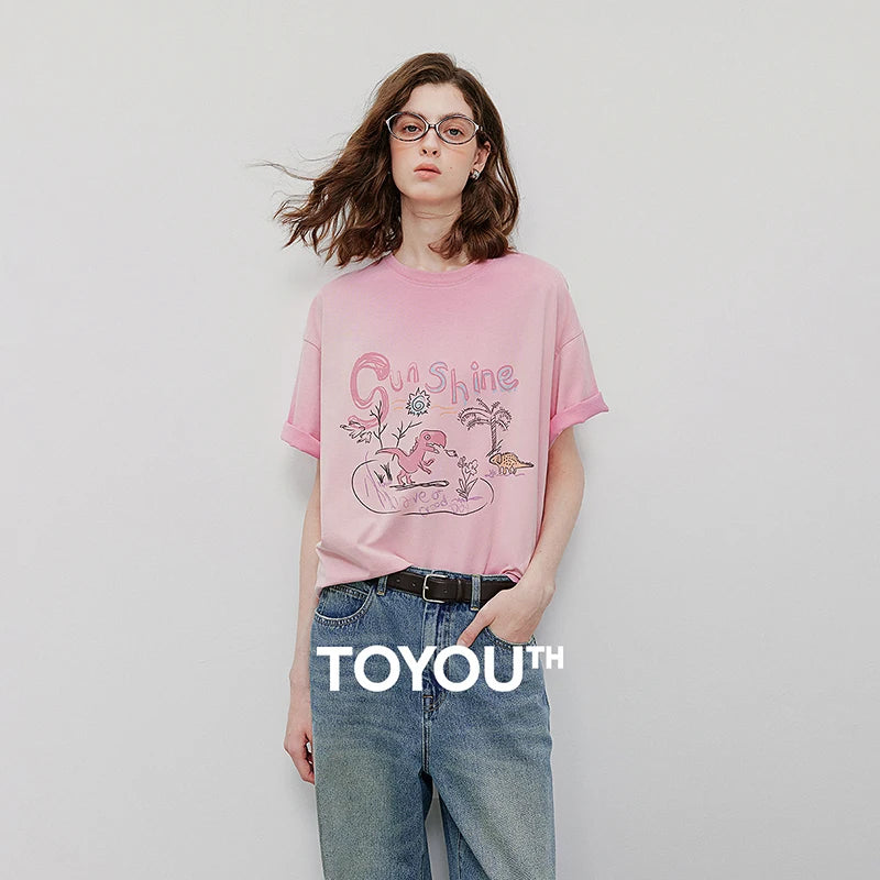 Camiseta Feminina de Algodão Oversized com Estampa Cartoon