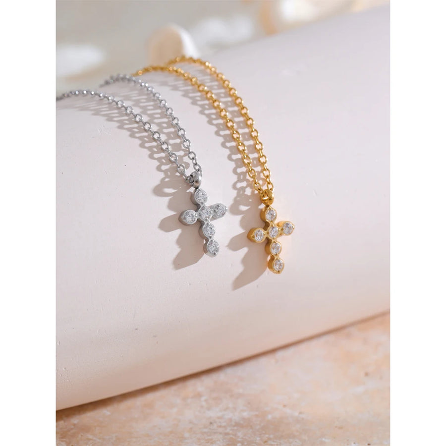 Colar Feminino Cruz com Zircônia em Aço Inoxidável 6