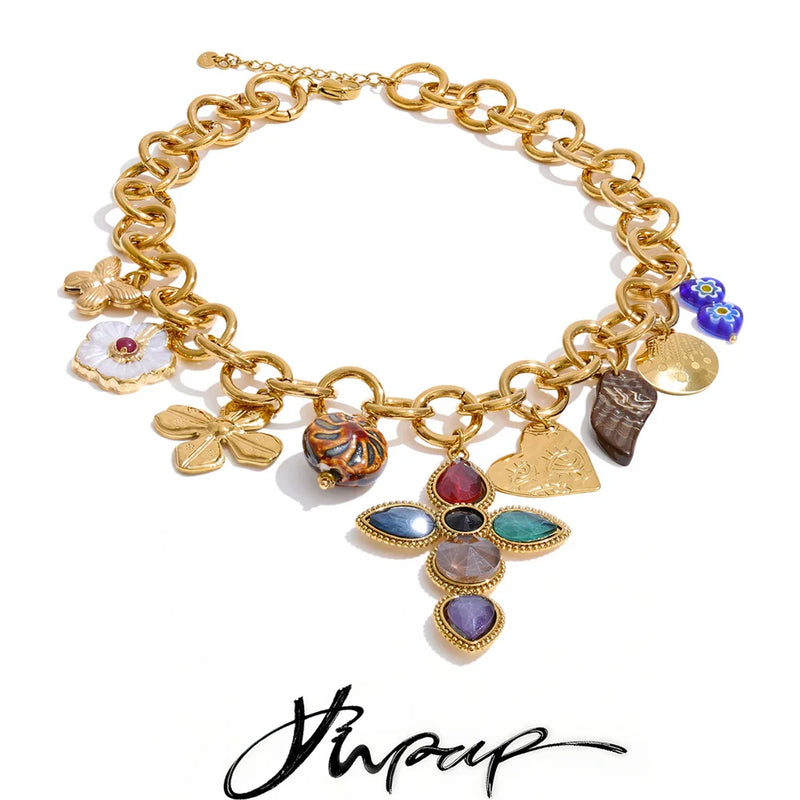 Cruz em Colar Feminino com Zircônia de Aço Inoxidável