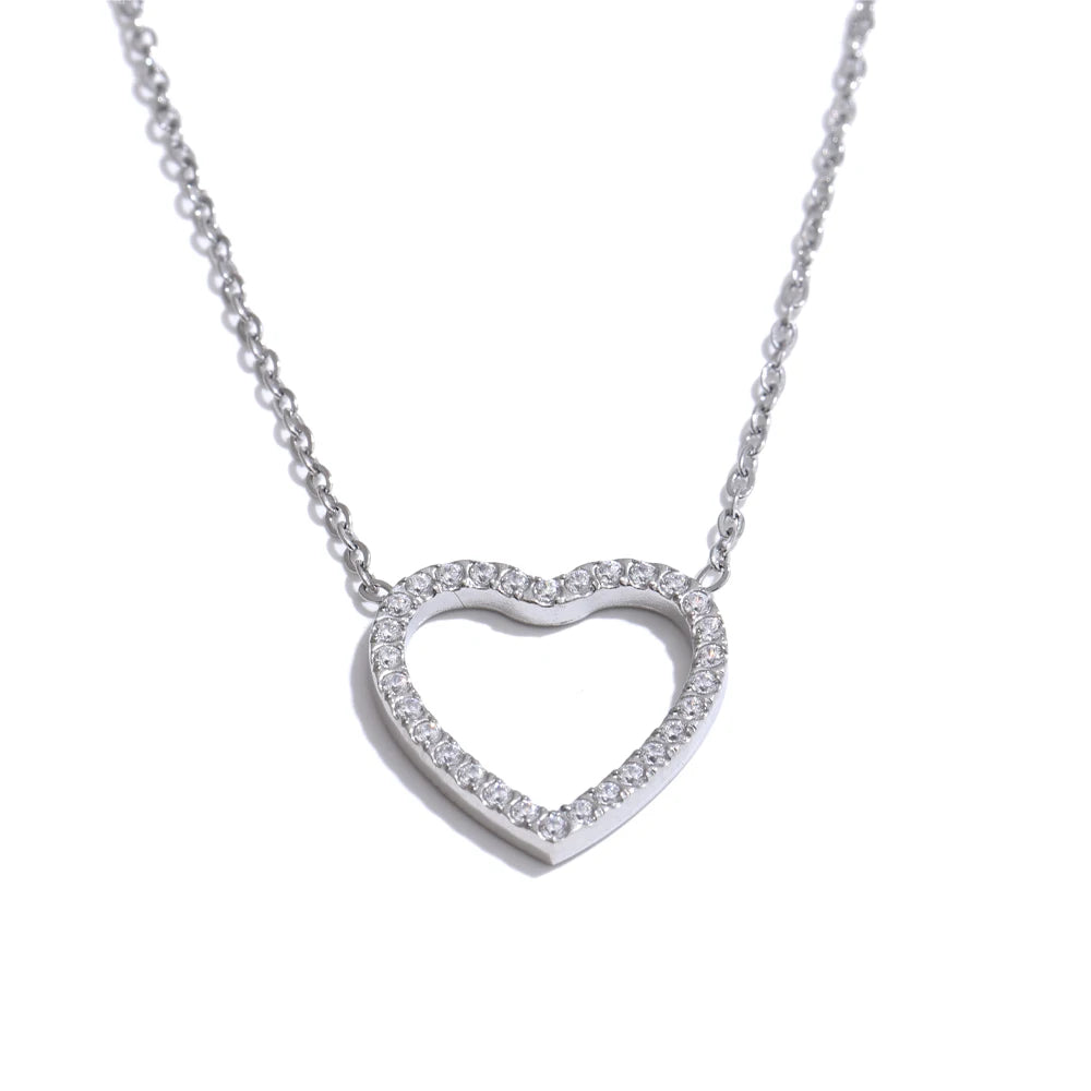 Colar Feminino Coração com Zircônia em Aço Inoxidável 4 Prata