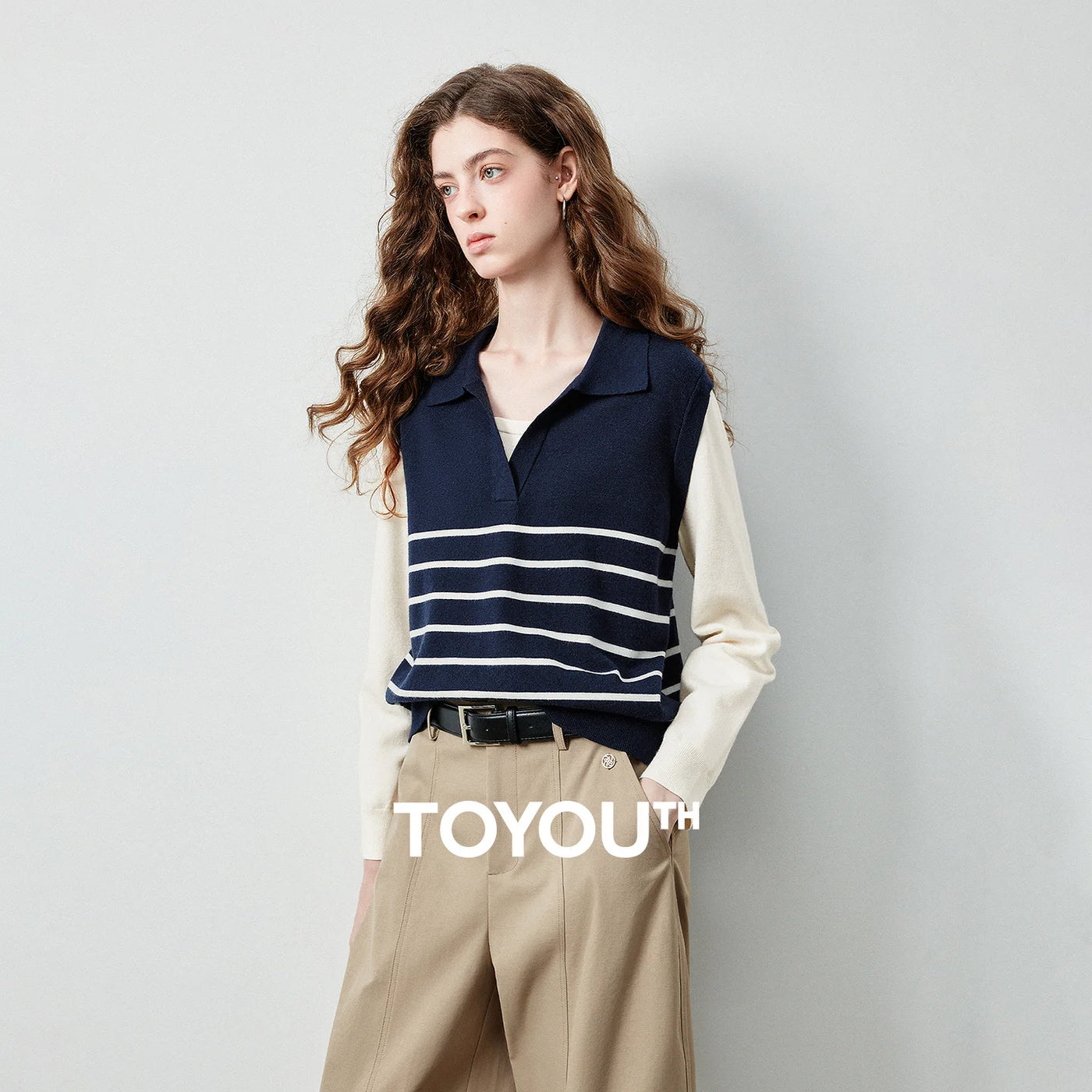 Blusa Feminina de Tricô Listrada Efeito Duas Peças