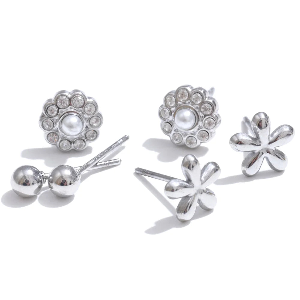 Yhpup Exquisite Zirconia Flower Stacked Up Stud Earrings Set New Arrivals Stainless Steel Fashion Jewelry Prevent Allergy