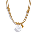 Colar Feminino Redondo com Pérola em Aço Inoxidável 7 YH2540A Gold