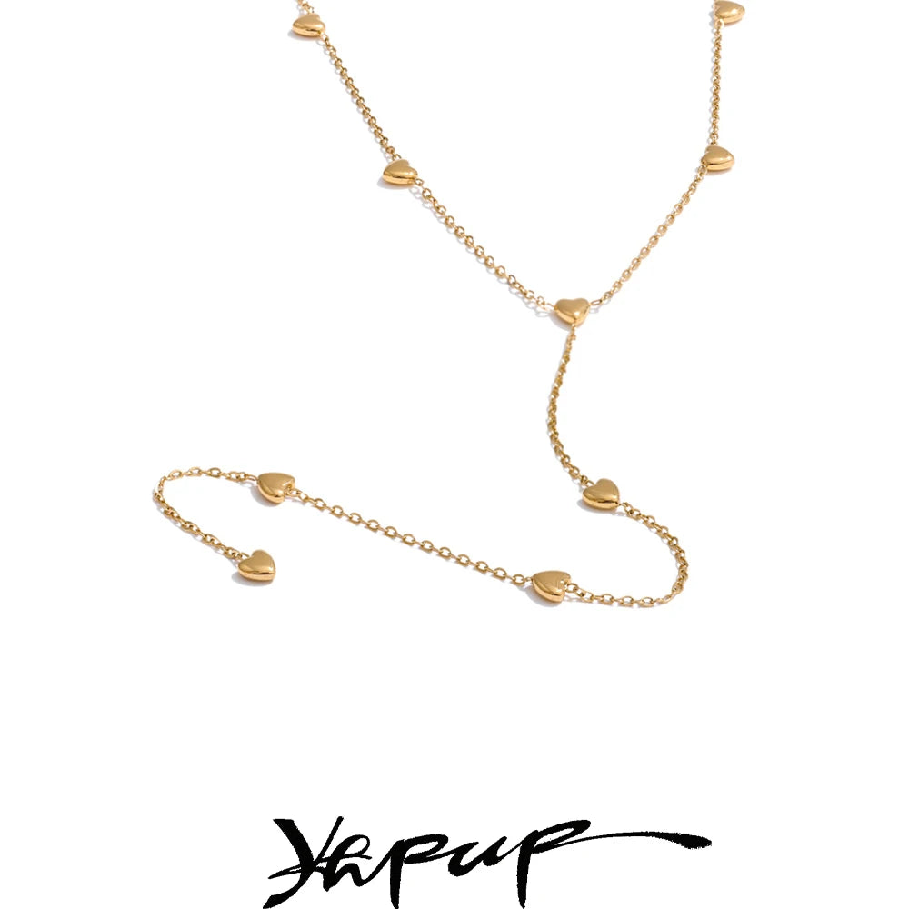 Yhpup Minimalist 316L Stainless Steel Heart Love Chain Long Drop Necklace Summer Holiday Beach Wear Charm Jewelry