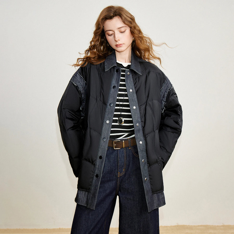 Jaqueta Puffer Feminina 90% Plumas com Gola Lapela Dupla