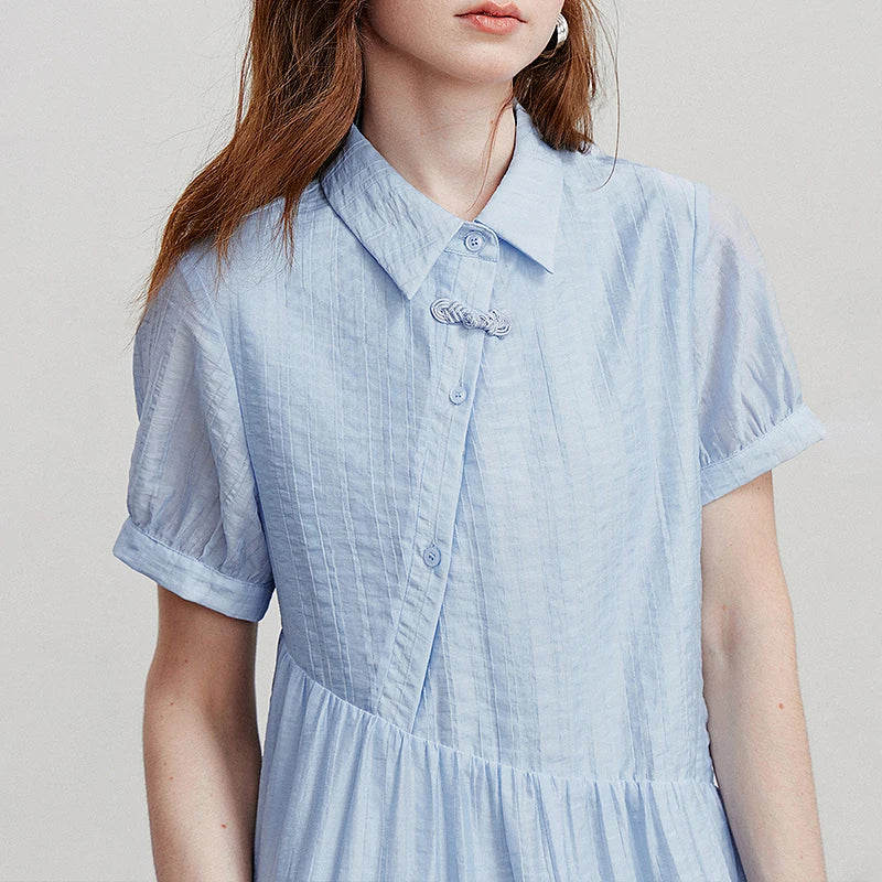 Vestido de Liocel Curto com Botões e Gola Camisaria