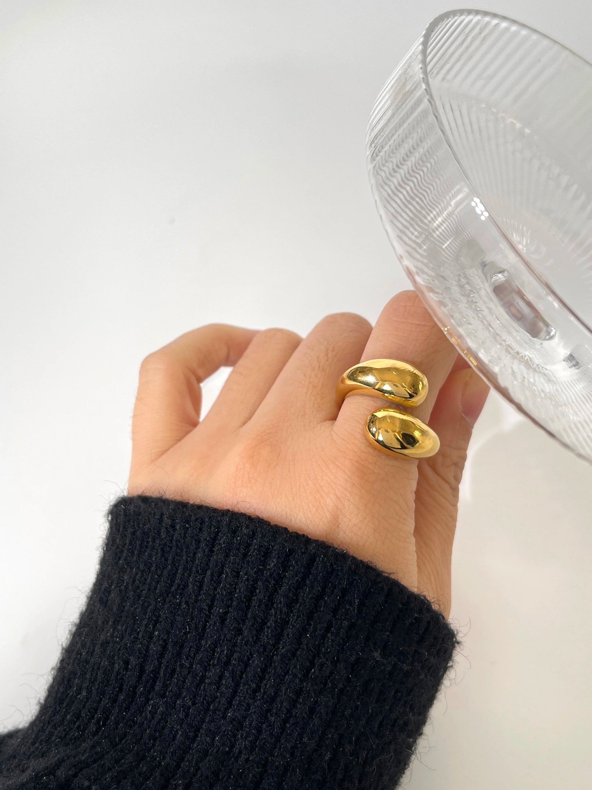 Anel Aberto Dome Duplo em Aço 316L com Banho Ouro 18K
