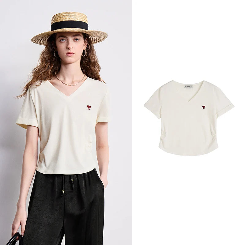 Blusa Feminina Cropped Slim com Decote V e Pregas