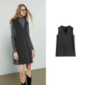 Vestido Colete Midi Cinza com Decote V black