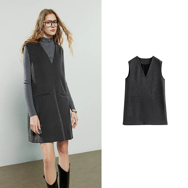 Vestido Colete Midi Cinza com Decote V black