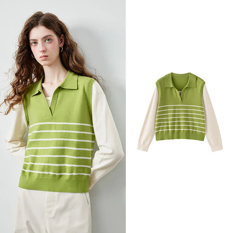 Blusa Feminina de Tricô Listrada Efeito Duas Peças