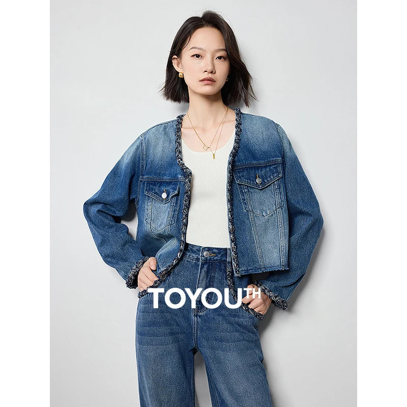 Jaqueta Jeans Feminina Cropped com Lavagem