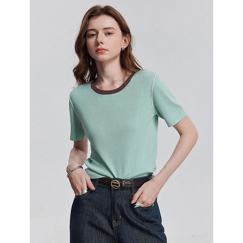 Blusa Feminina de Tricô Manga Curta Minimalista Leve